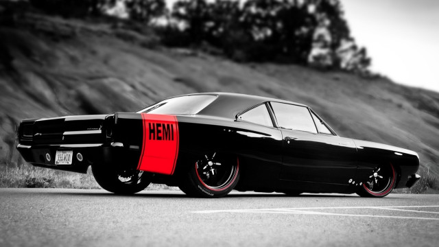 Black red car parked road #2 free wallpaper for desktop - medium preview image