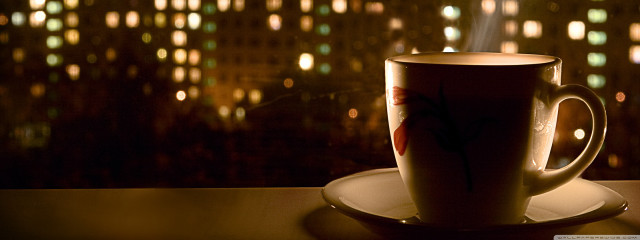 Coffee cup saucer window cityscape free wallpaper for desktop - medium preview image