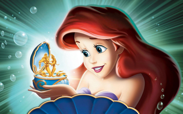 Little mermaid blue shell golden free wallpaper for desktop - medium preview image