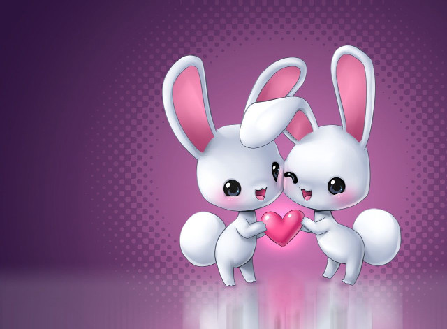 Cute bunnies heart purple polka free wallpaper for desktop - medium preview image