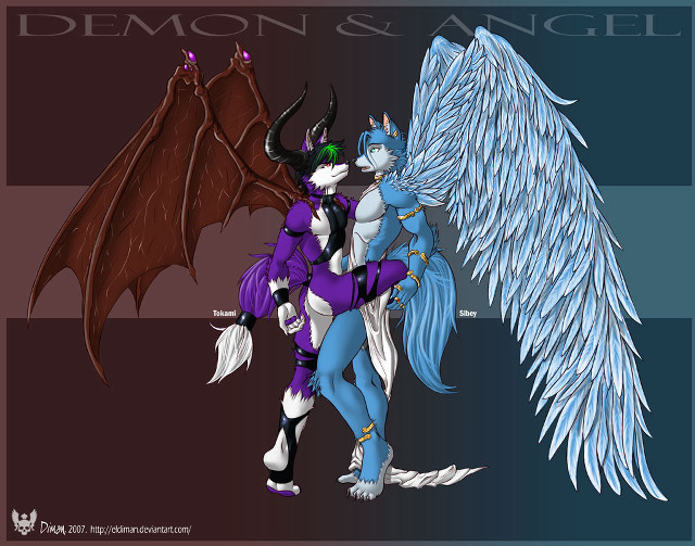 Demon angel hugging wings drawing free wallpaper for desktop - medium preview image