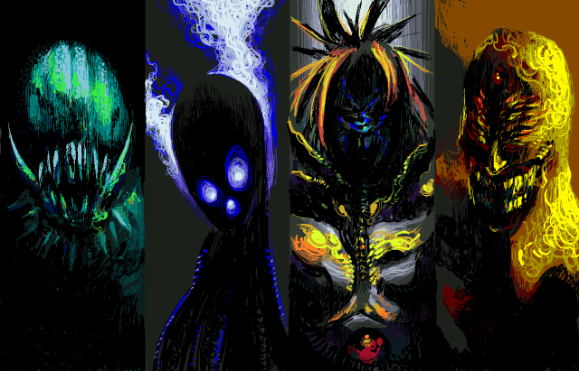 Alien creatures glowing eyes hair free wallpaper for desktop - medium preview image