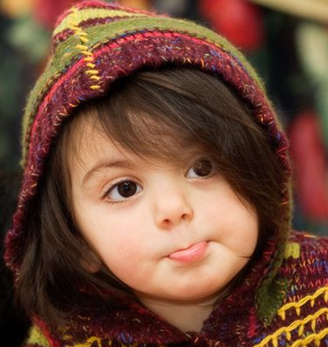 Little girl colorful knitted hoodie free wallpaper for tablet - medium preview image