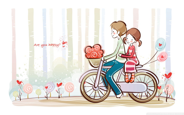 Man woman biking basket hearts free wallpaper for desktop - medium preview image