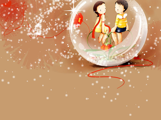 Couple snow globe red ribbon free wallpaper for desktop - medium preview image