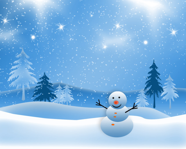 Snowman snow forest stars blue free wallpaper for desktop - medium preview image