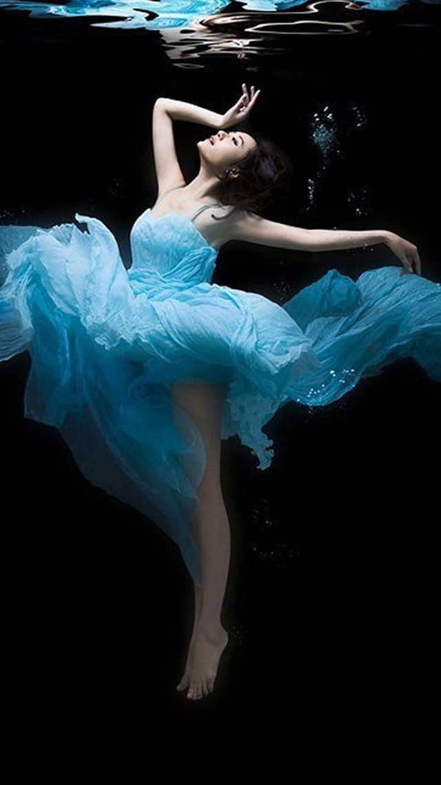 Woman blue dress floating water free wallpaper for mobile - medium preview image