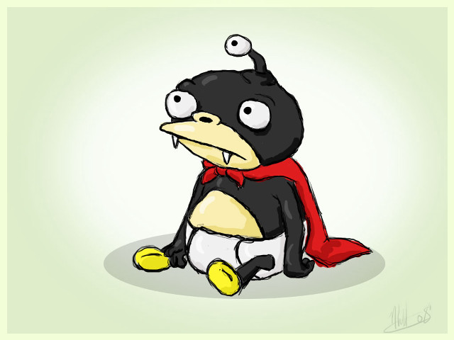 Cartoon penguin red cape yellow free wallpaper for desktop - medium preview image