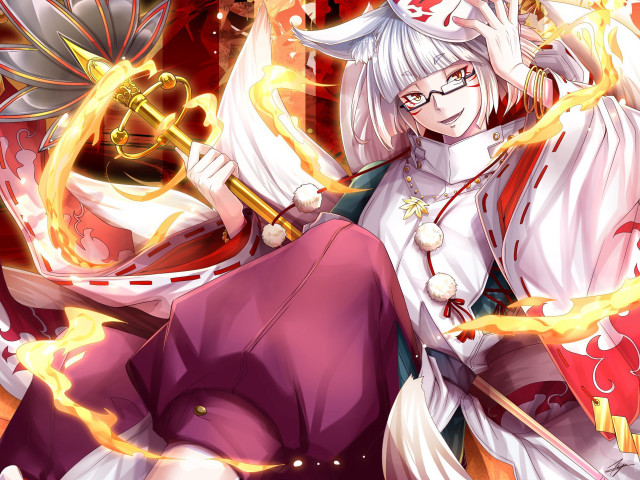 Woman white dress sword fireball free wallpaper for desktop - medium preview image