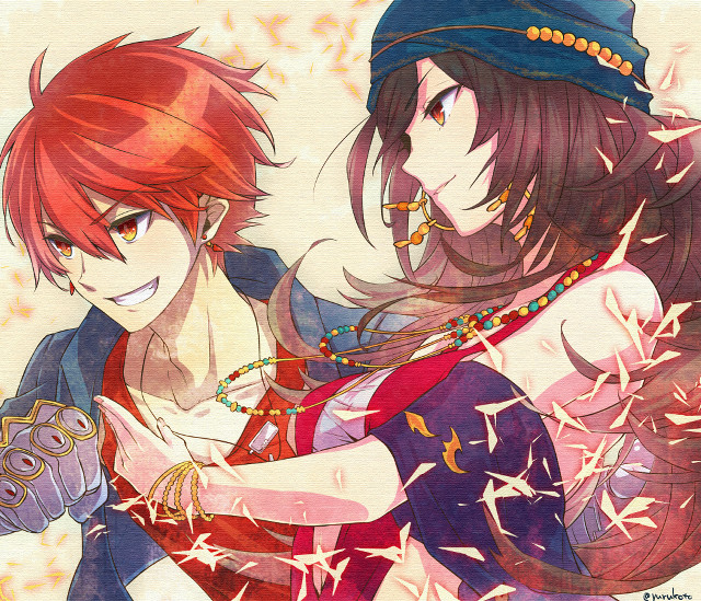 Anime characters hugging flowers leaves free wallpaper for desktop - medium preview image