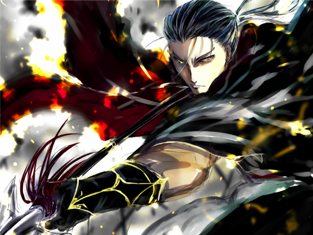 Man sword fire background action free wallpaper for desktop - medium preview image