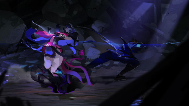 Animated characters dark room purple free wallpaper for desktop - medium preview image