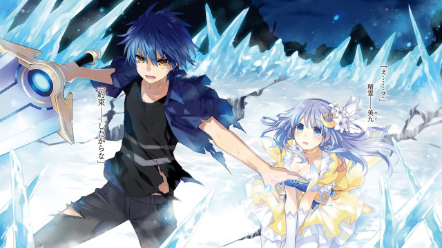 Anime couple snowy ice crystals free wallpaper for desktop - medium preview image