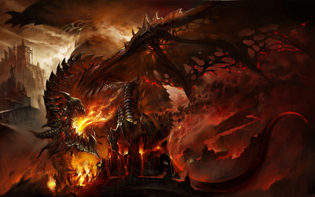Dragon fire breathing winged creature free wallpaper for desktop - medium preview image