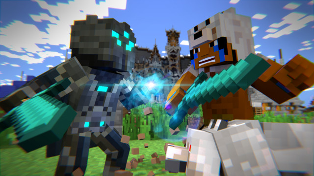 Minecraft couple sword gun castle free wallpaper for desktop - medium preview image