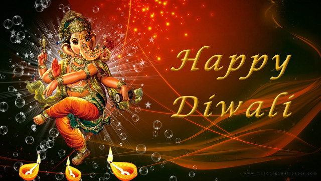 Happy diwali lord ganeshri glowing free wallpaper for desktop - medium preview image