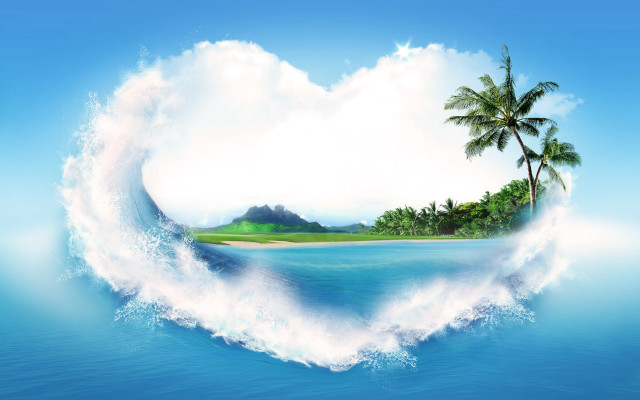 Heart shaped island palm trees free wallpaper for desktop - medium preview image