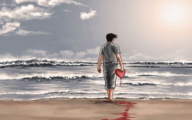 Beach man heart bloodied hands free wallpaper for desktop - medium preview image