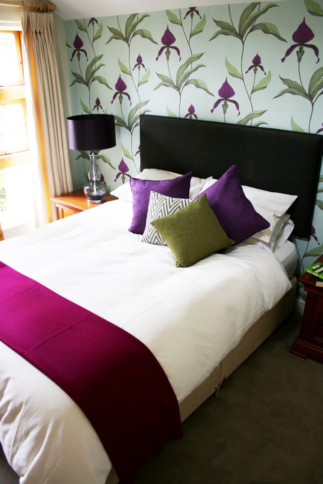 Bed white purple comforter pillows free wallpaper for mobile - medium preview image