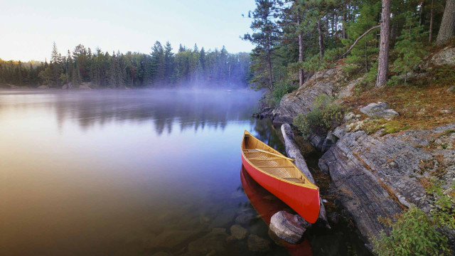 Canoe dock lake fog trees #2 free wallpaper for desktop - medium preview image