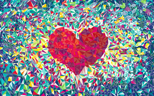 Heart colorful triangles shapes surrounding free wallpaper for desktop - medium preview image