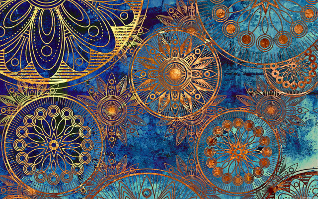 Blue gold circles flowers background free wallpaper for desktop - medium preview image
