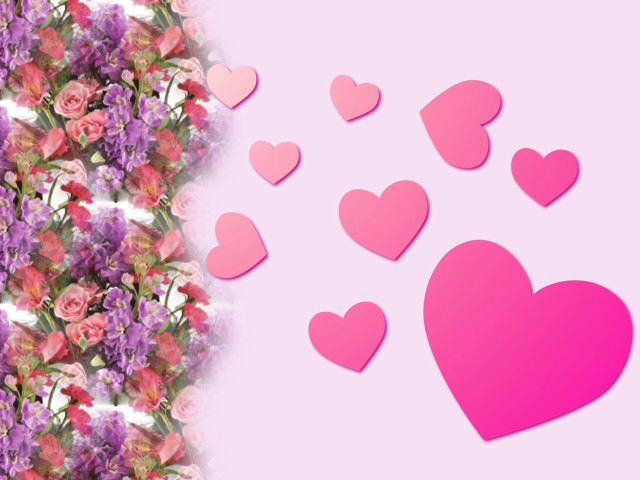 Pink background hearts flowers border free wallpaper for desktop - medium preview image