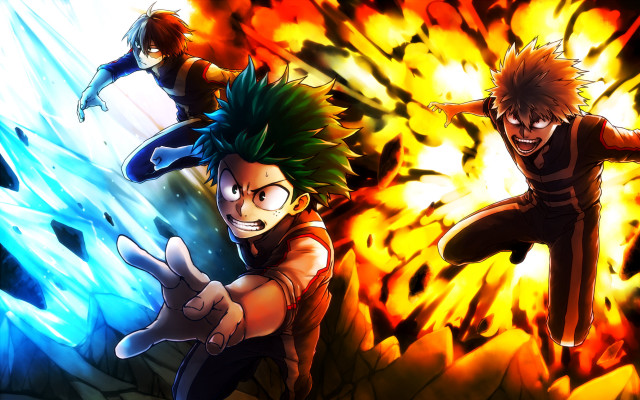 Anime characters fire ice jumping free wallpaper for desktop - medium preview image