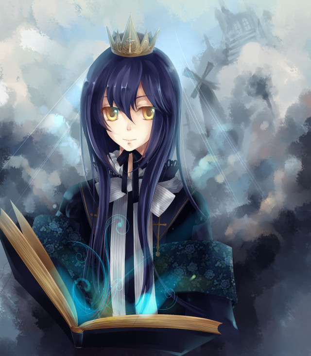 Anime character crown reading book free wallpaper for tablet - medium preview image