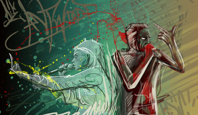 Man tennis racquet graffiti action free wallpaper for desktop - medium preview image