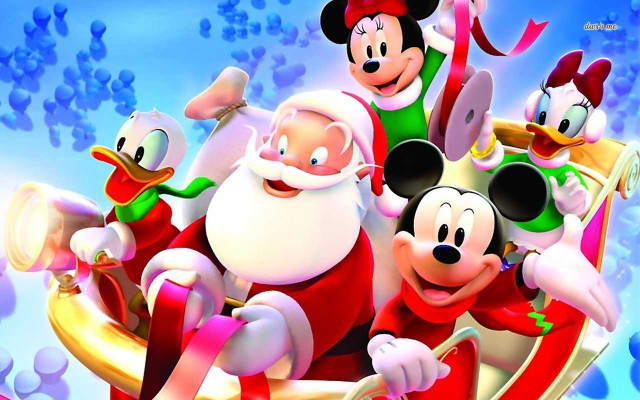 Cartoon characters sleigh Santa Disney free wallpaper for desktop - medium preview image