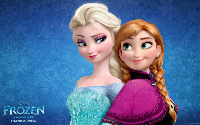 Frozen princesses hugging cartoon blue free wallpaper for desktop - medium preview image