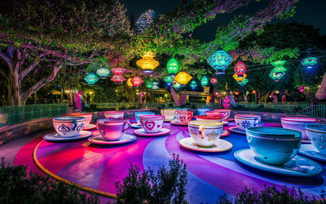 Magical table tea cups lights free wallpaper for desktop - medium preview image