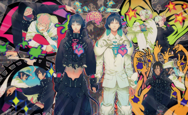 Anime characters colorful background hearts free wallpaper for desktop - medium preview image
