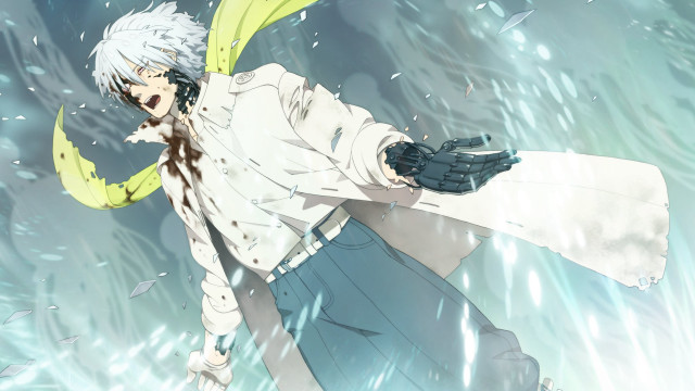White hair man yellow umbrella free wallpaper for desktop - medium preview image