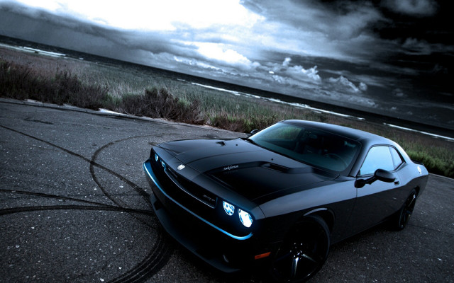 Black sports car ocean cloudy #3 free wallpaper for desktop - medium preview image