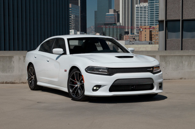 White dodge charger city skyline free wallpaper for desktop - medium preview image