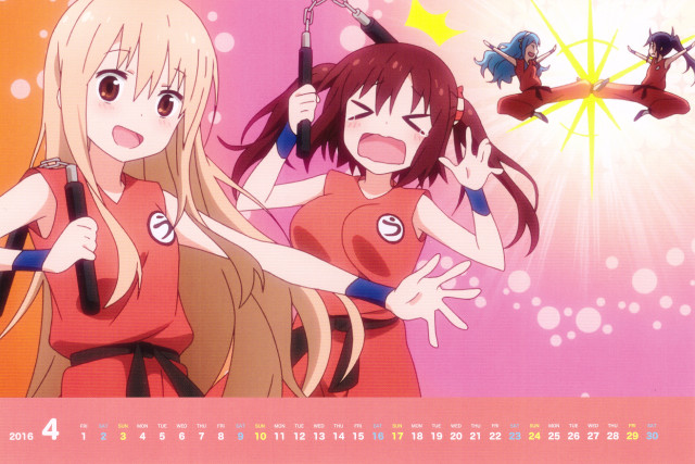 Calendar anime girls umbrellas pink free wallpaper for desktop - medium preview image