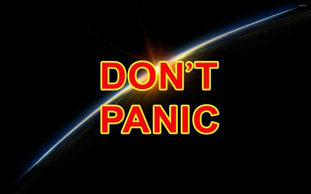 Dont panic black background red #2 free wallpaper for desktop - medium preview image