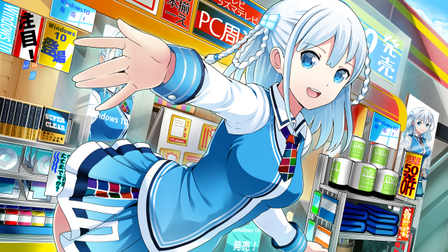 Anime character pointing store aisle free wallpaper for desktop - medium preview image