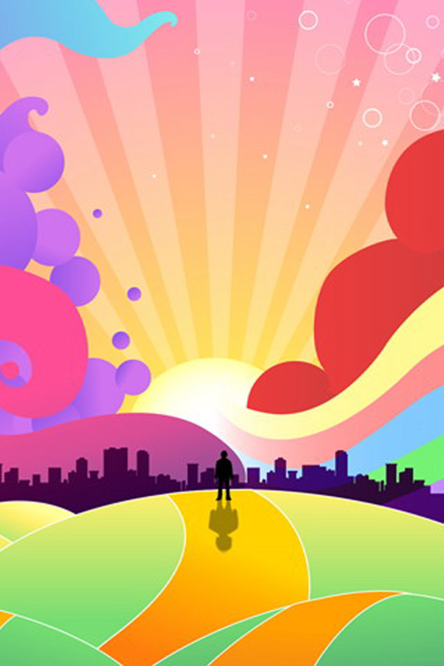 Person hill city rainbow sky free wallpaper for mobile - medium preview image