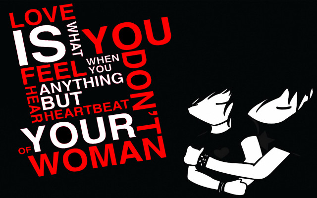 Woman black shirt red lettering free wallpaper for desktop - medium preview image