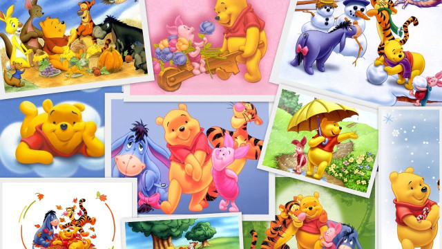 Winnie pooh collage colorful naive free wallpaper for desktop - medium preview image