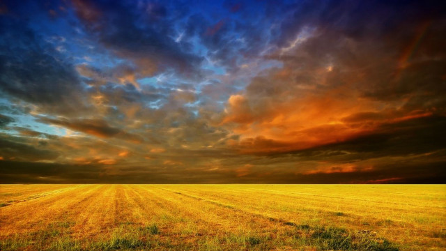 Field sunset clouds red blue free wallpaper for desktop - medium preview image