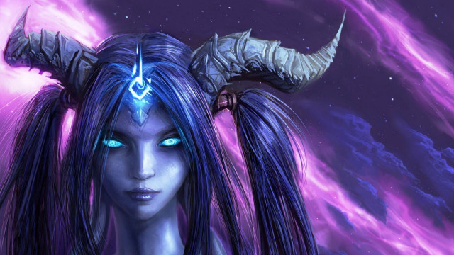 Woman horns blue eyes purple free wallpaper for desktop - medium preview image