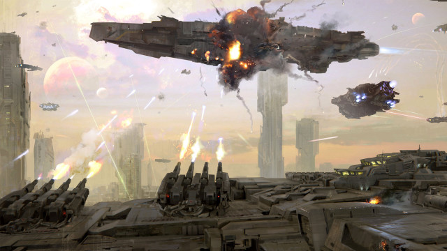 Sci fi fighter flying city free wallpaper for desktop - medium preview image