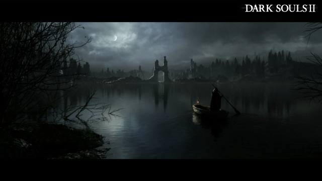 Man boat dark lake castle free wallpaper for desktop - medium preview image
