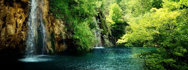 Waterfall forest blue pool nature free wallpaper for desktop - medium preview image