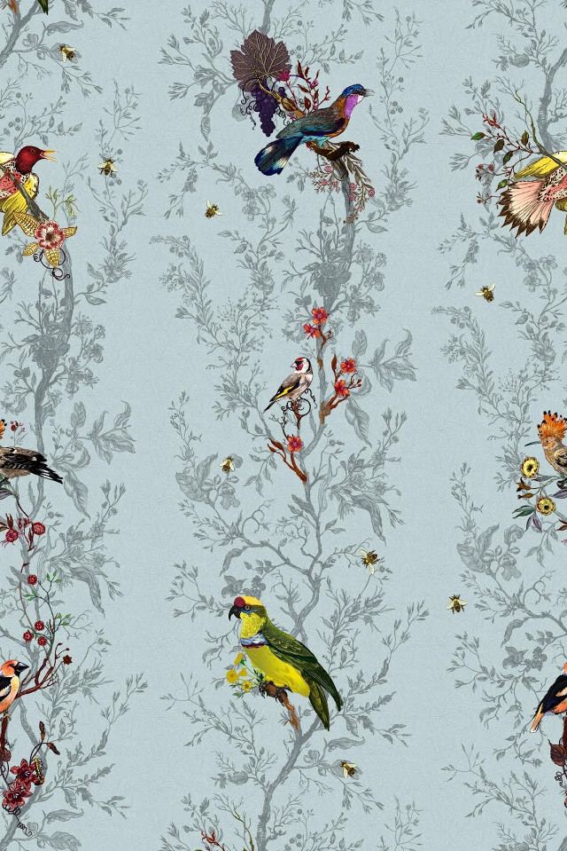 Birds flowers blue background leaves free wallpaper for mobile - medium preview image