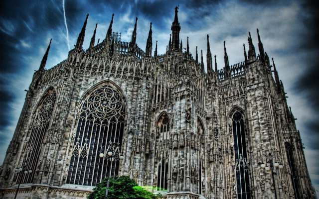 Cathedral clock tower tree front free wallpaper for desktop - medium preview image